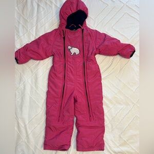 Toddler LL Bean Polar Fleece Lined Snowsuit 2T Pink Polar Bear Snow Suit